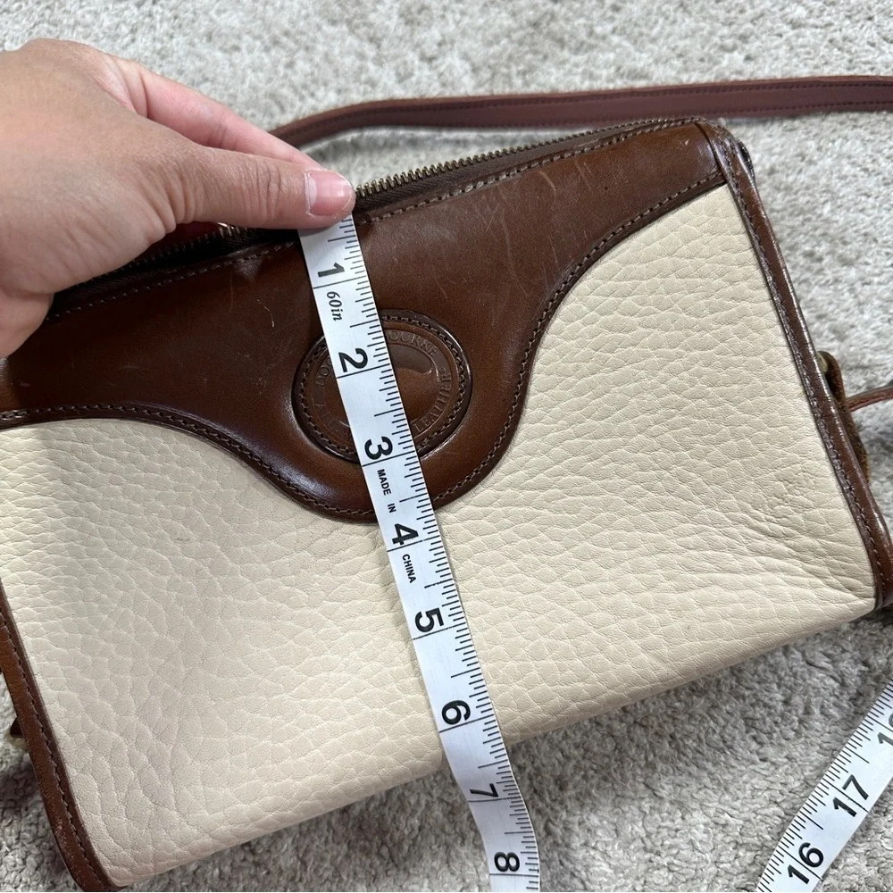 Dooney & Bourke Vintage Ivory Brown Leather Crossbody Bag Classic Zip Top - Picture 12 of 16